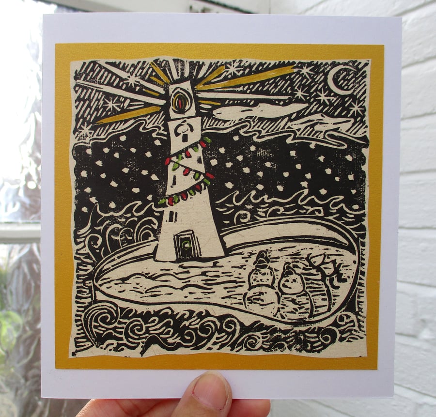 Handprinted Original Linocut Christmas Card
