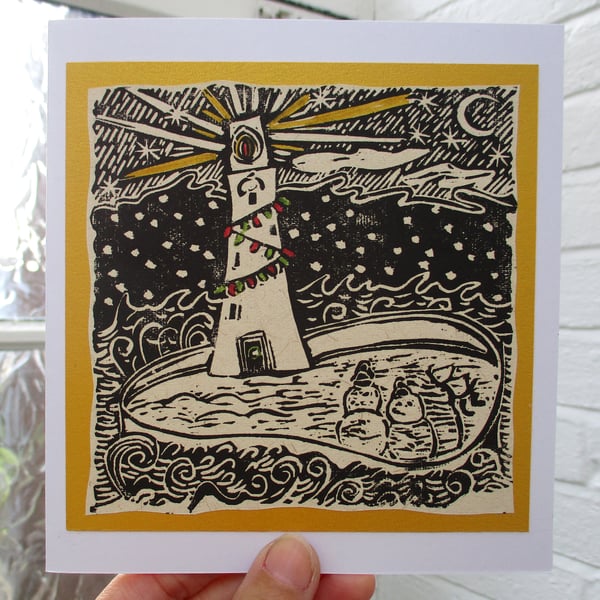 Handprinted Original Linocut Christmas Card