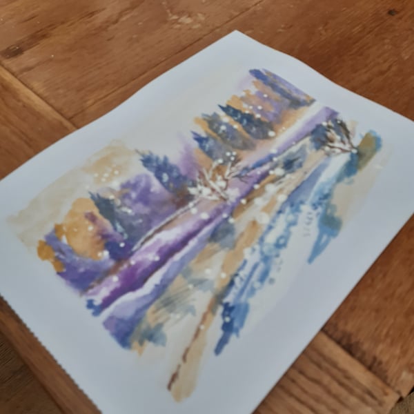  Winter snowey scene watercolour painting 