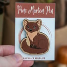 Hand Painted Pine Marten Wooden Pin – Wildlife Animal Pin Badge