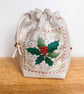 Double Sided Fabric Christmas Gift Bag – Snowflake and Holly Motif  - Image 2