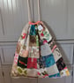 Large Lined Drawstring Bag in Reclaimed Fabrics – One-of-a-Kind Design