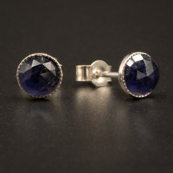 Iolite sterling silver smokey 5mm stud earrings Taurus gift