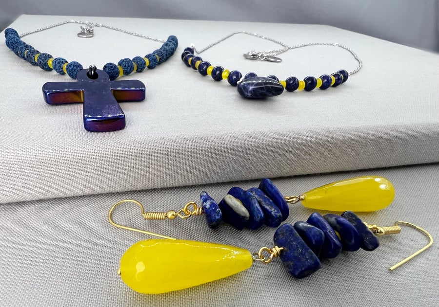 Yellow and Blue Gemstone Necklace - You Choose Design