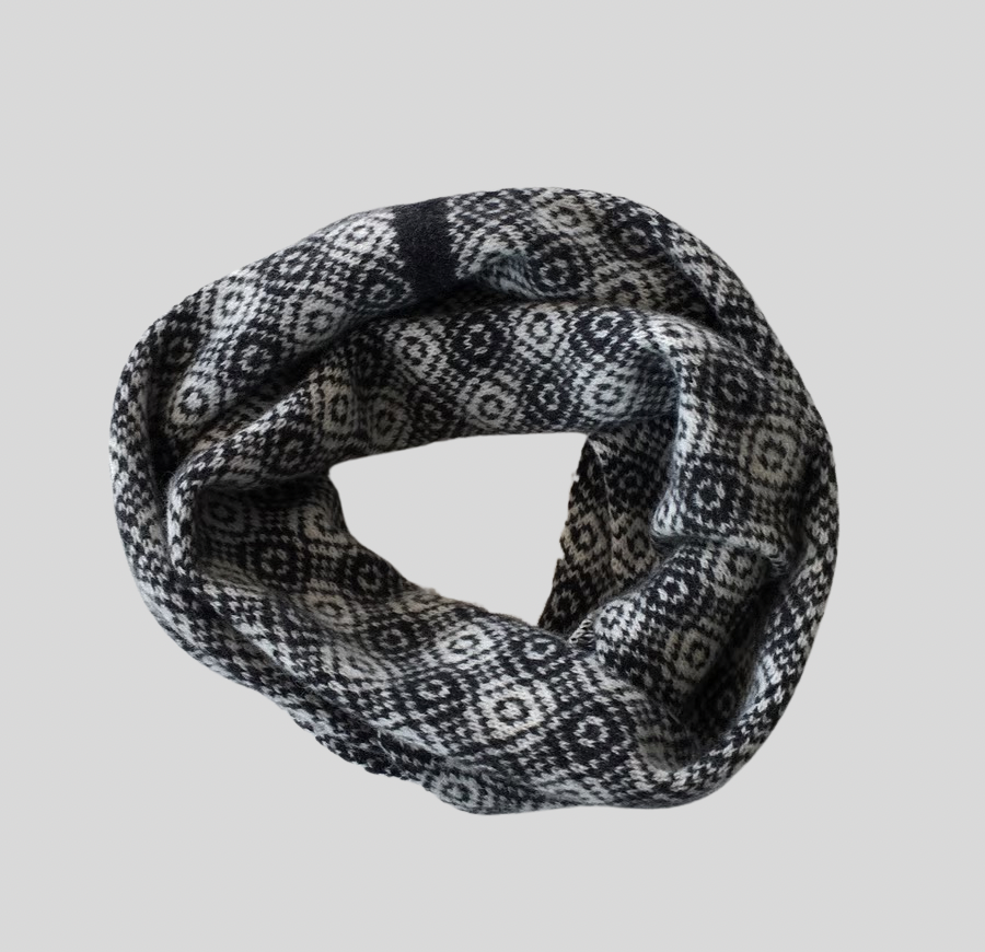 Merino Lambswool Circle Scarf Nearly Black and Natural White