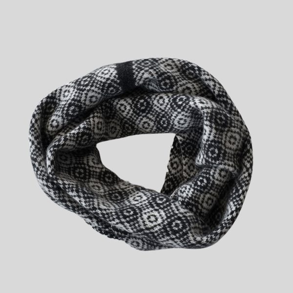 Cowl circle scarf merino lambswool nearly black and natural white