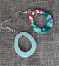 Magenta and teal drop earrings. - Image 5