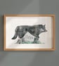 Wolf and mountain, awesome animals, giclée A3 art print