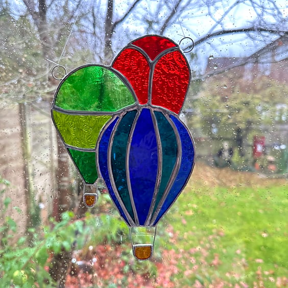 Stained Glass Hot Air Balloons Suncatcher - Handmade Decoration - Multi