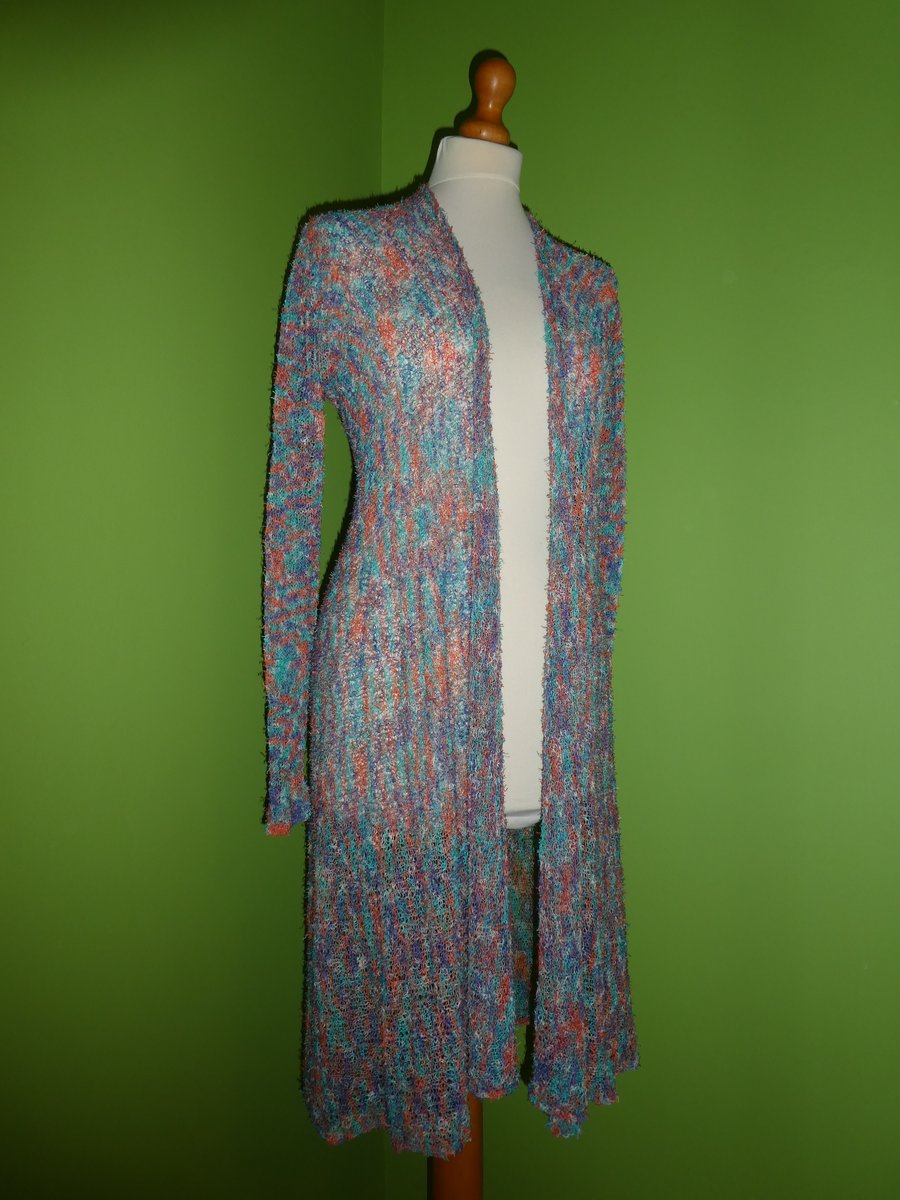  Cardigan in Multicolour Boucle Yarn. Womens approx size 12-14. Flare Top