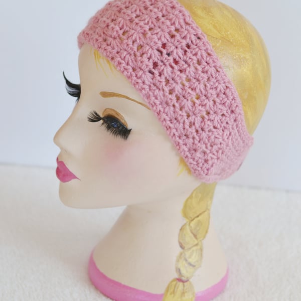 Rose Pink Crochet Ladies Headband