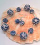 Blue Patterned White Ceramic Bead Bracelet and Earrings, Gift for Her - Image 1