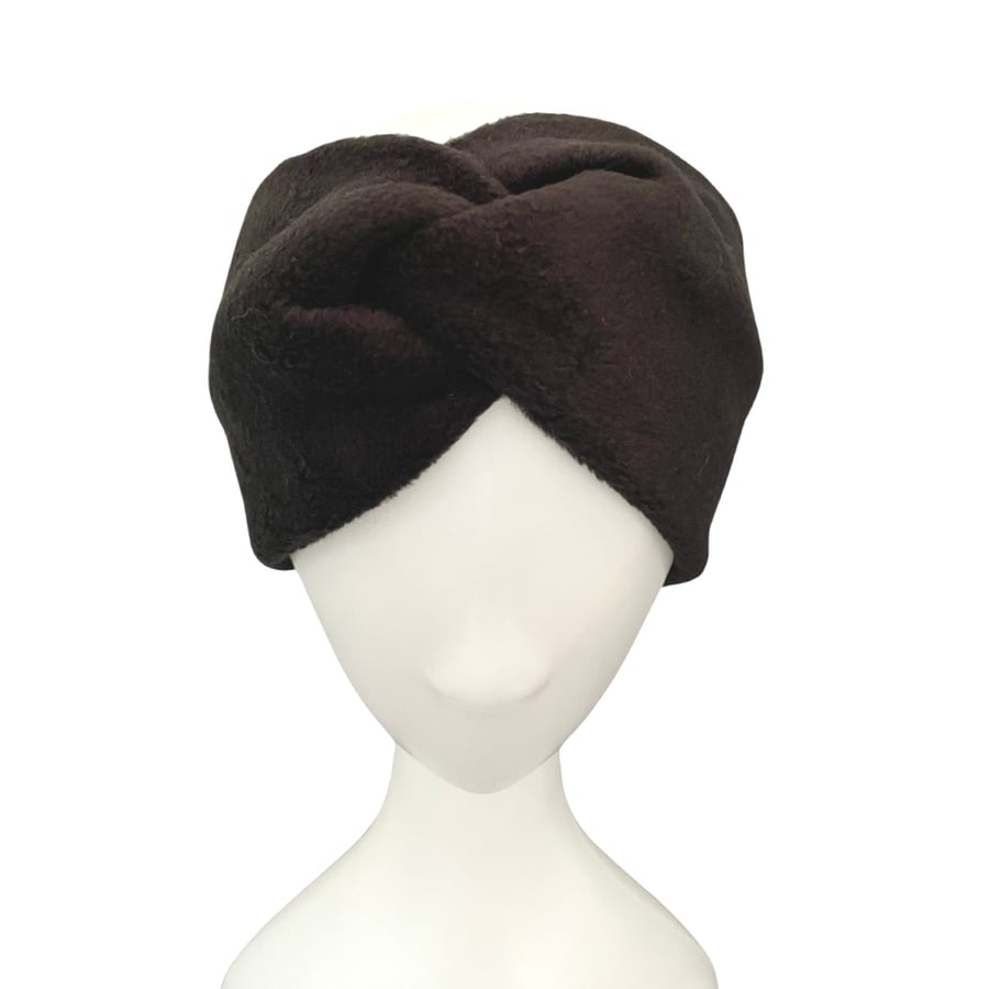Chunky Black Fleece Headband for Women Soft Wide Adult Twist Winter Ear Warmer 