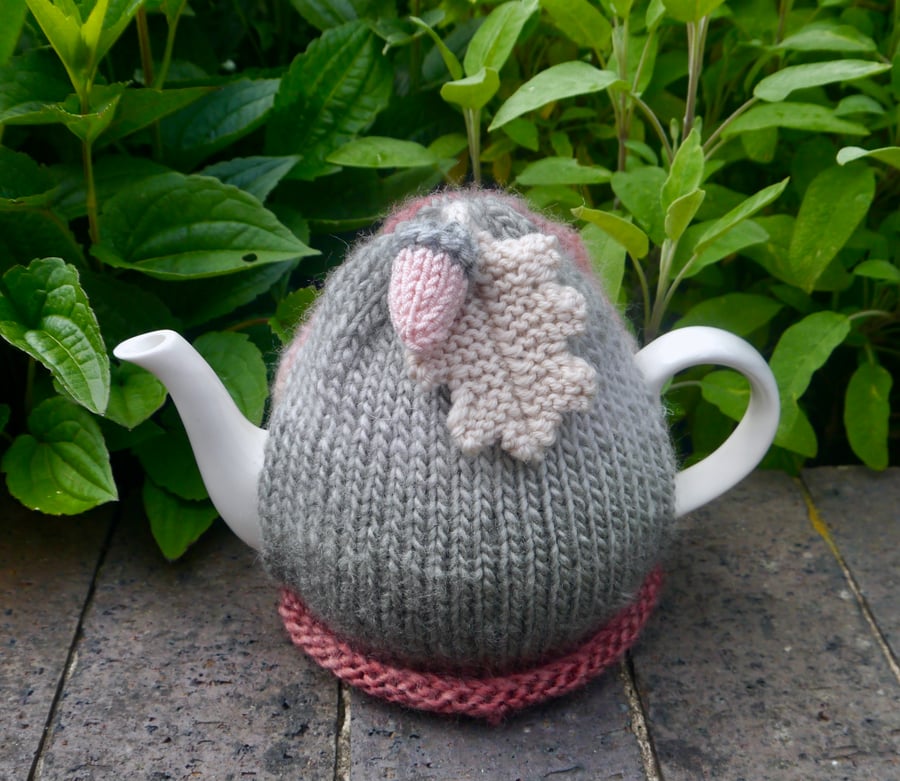 Grey Oak Leaf Tea Cosy, Blush Autumn Acorn Tea Cozy