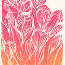 Sunset Tulips - A4 Original Art Linocut Print
