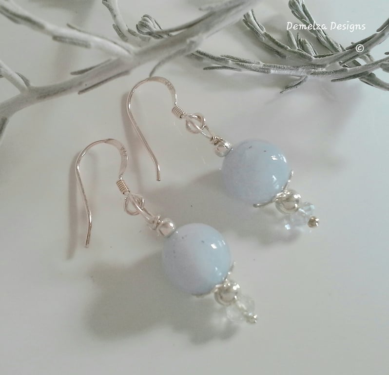 Large Natural Aquamarine Sterling Silver Earings