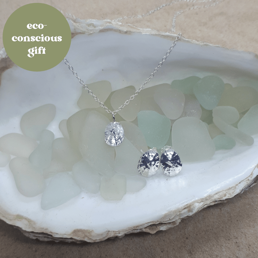 Silver Limpet shell set - earrings and Pendant - beach jewellery