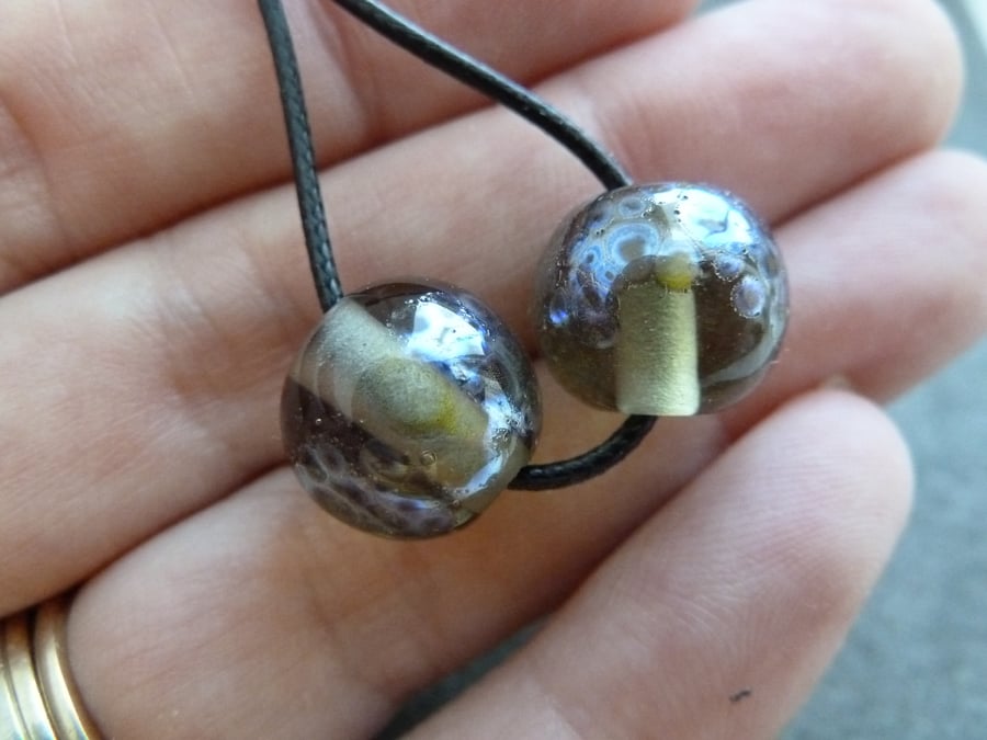 lampwork glass beads, grey and silver sphere