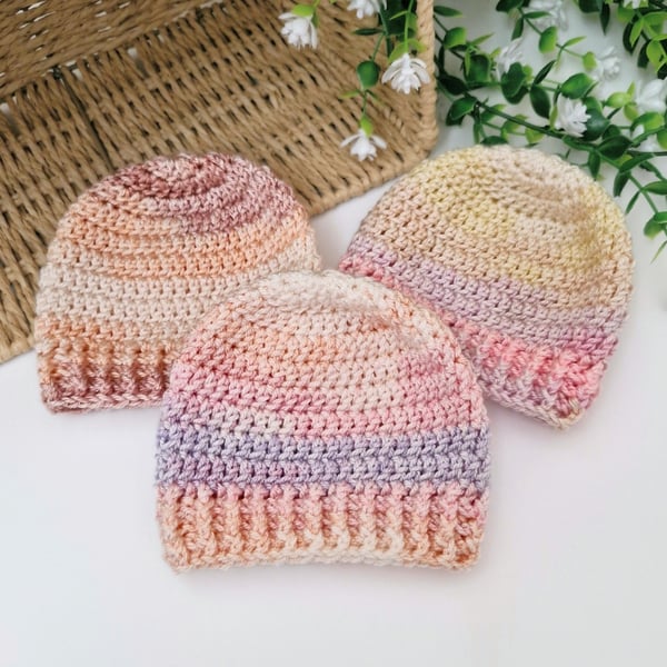 Cutie Pie Crochet Baby Hat - Peach, Custard & Pecan Pie - 0-6 Months