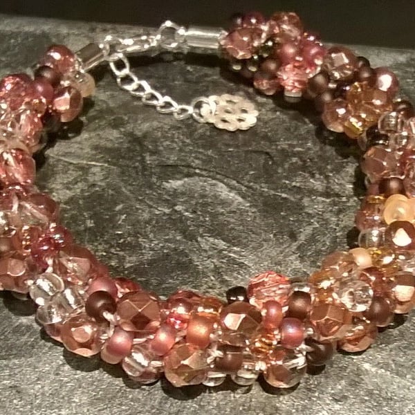 Braided bead copper bronze coloured bracelet