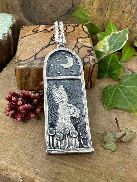 SOLD RESERVED FOR ALEX Moonlit Meadow Hare Pendant