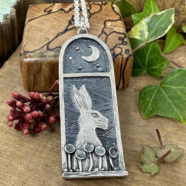 SOLD RESERVED FOR ALEX Moonlit Meadow Hare Pendant