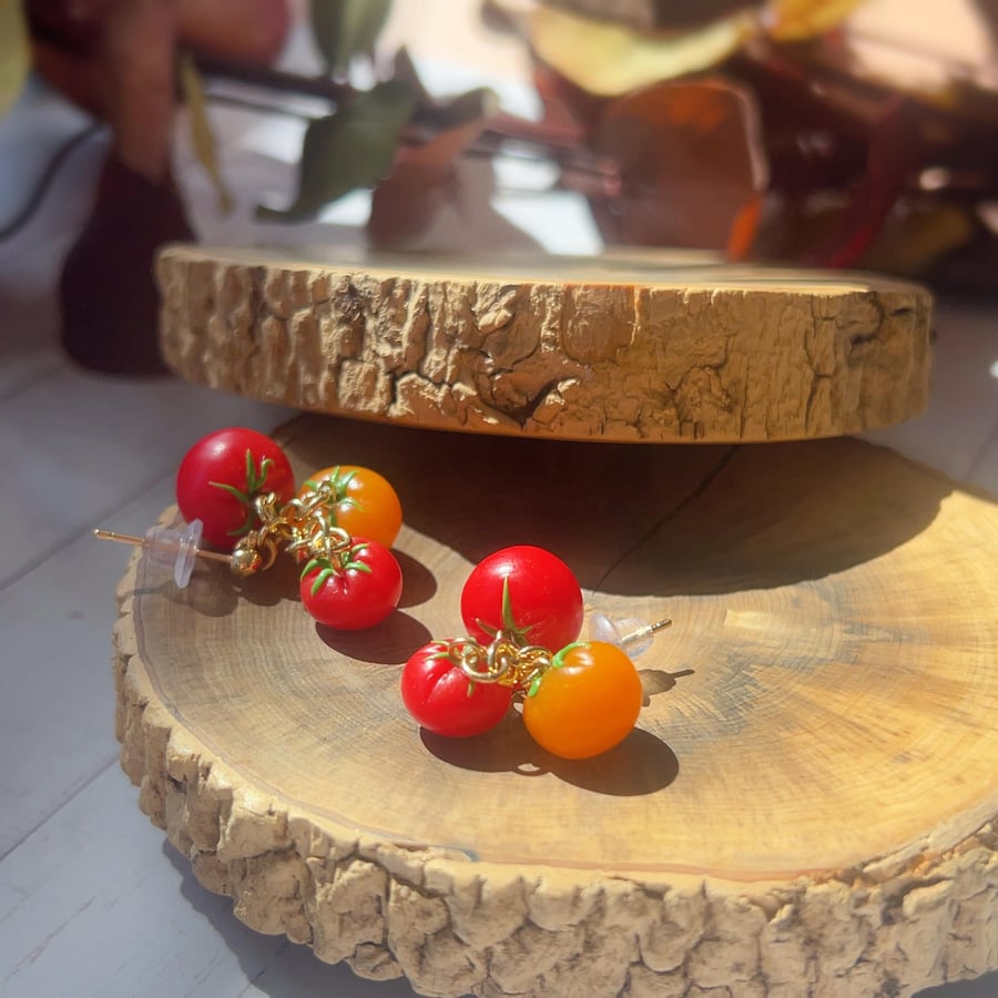 Cute tomato earrings for her, dangle jewelry for plant lovers, quirky style gift