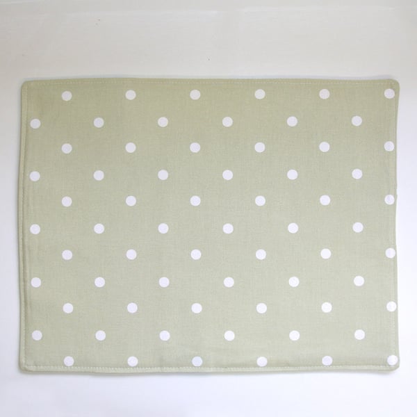 Placemat Green Polka Dots Sage Green and White Polka Dot Table Setting 16"x12"