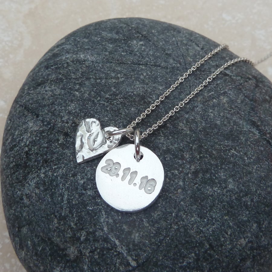 Personalised Special Date Love Heart Charm Silver Necklace - DH1