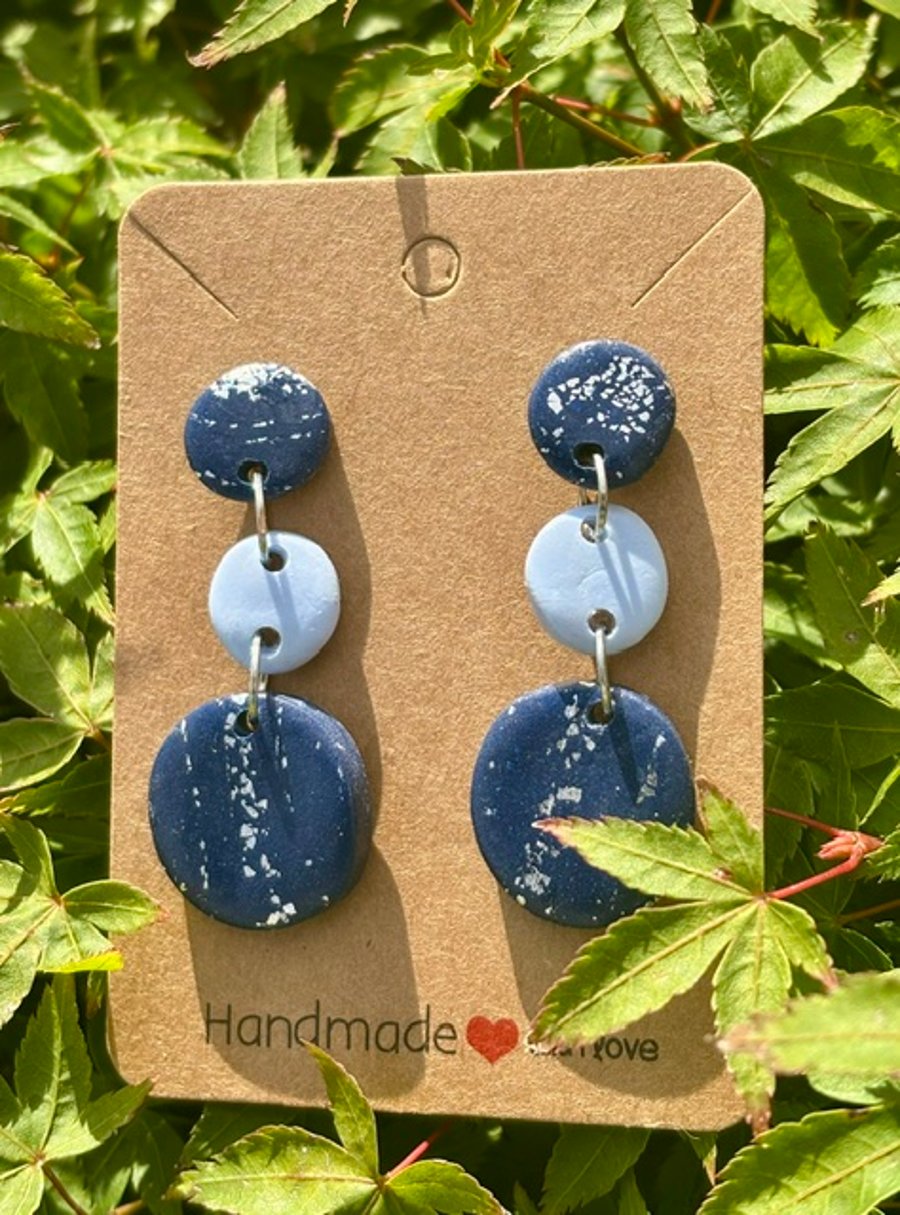 Light blue and Navy Blue Sparkly Drop Earrings