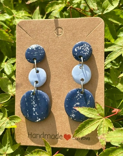 Light blue and Navy Blue Sparkly Drop Earrings