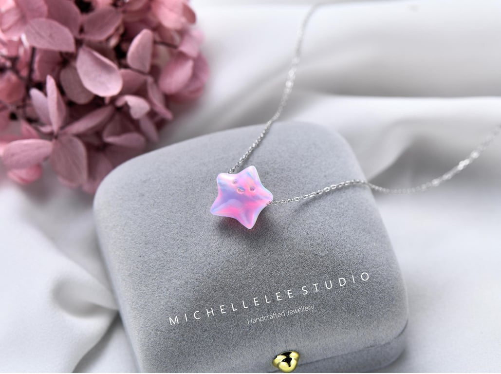 Pink Star Opal Necklace With 925 Sterling Silver Chain