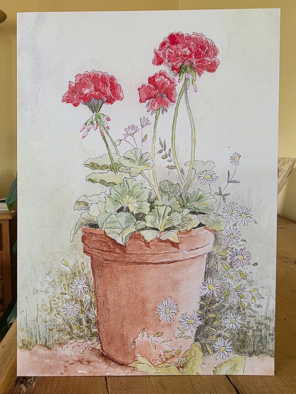 Red Geranium greetings card