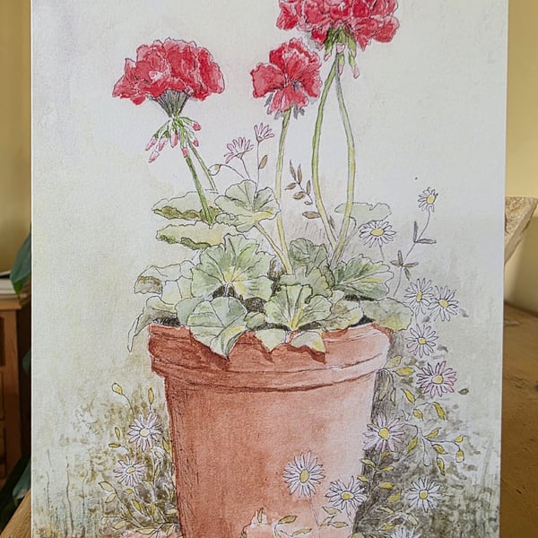 Red Geranium greetings card