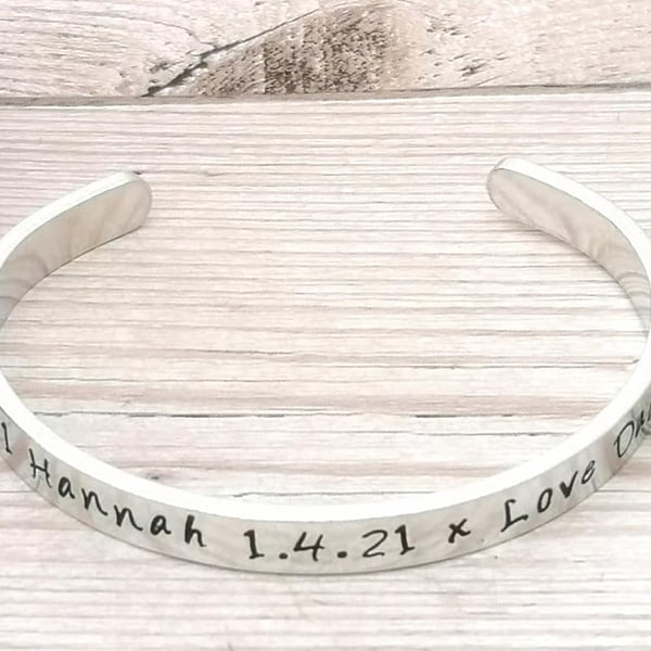 Personalised Message Bracelet - Cuff Bangle - Personalised Gift For Her