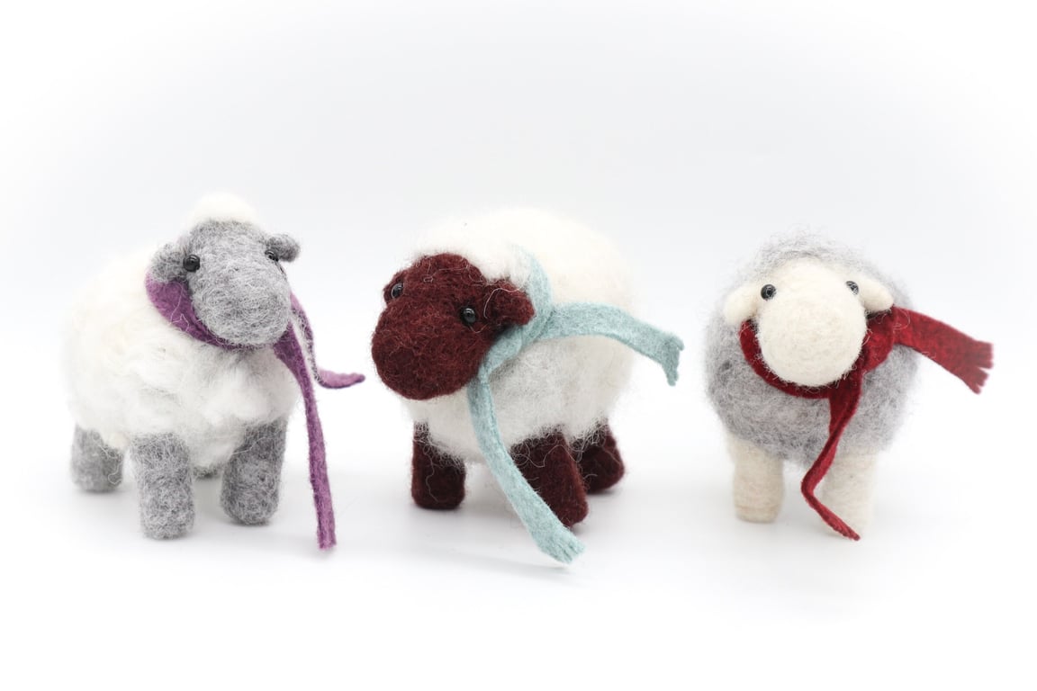 Winter Woolly Sheep - Handmade Needle Felted Decoration Birthday Christmas Gift