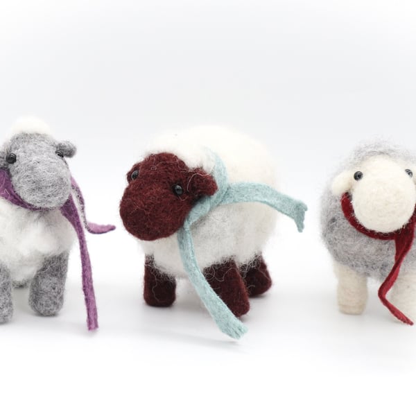 Winter Woolly Sheep - Handmade Needle Felted Decoration Birthday Christmas Gift
