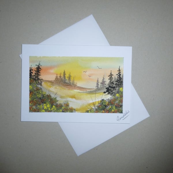 original art hand painted landscape watercolour greetings card ( ref FA2 K2 )