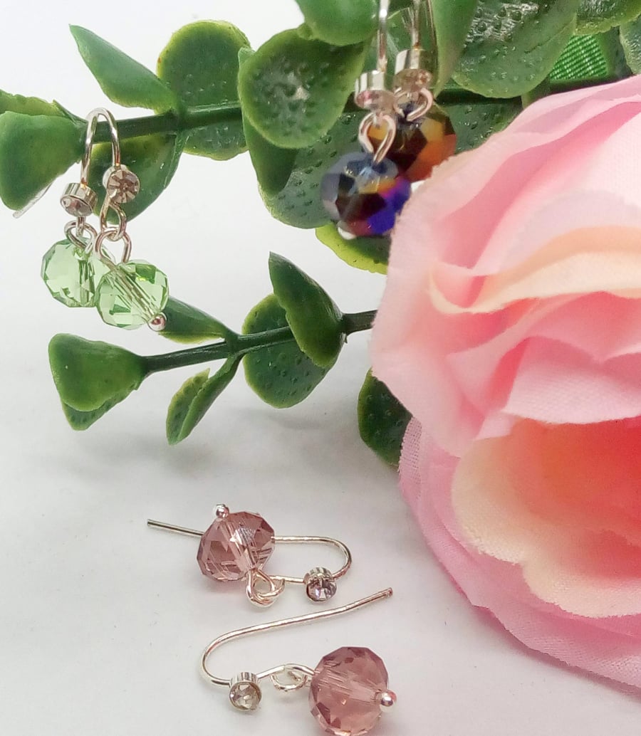 Crystal Earrings for Pierced Ears on Silver Wires with Small Crystal Decorations