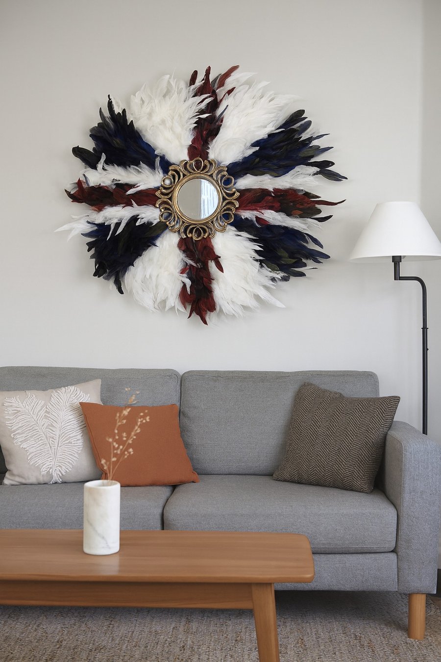 Multi coloured Union Jack Feather Mirror - Handmade - One Of A Kind - Juju 