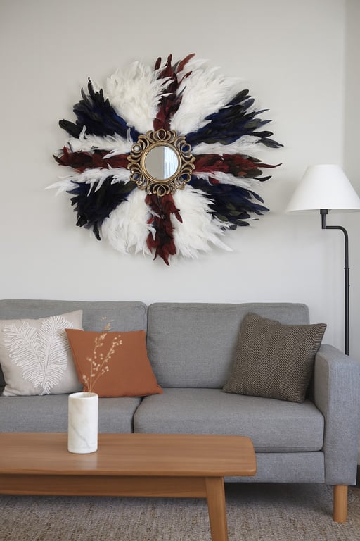 Multi coloured Union Jack Feather Mirror - Handmade - One Of A Kind - Juju 