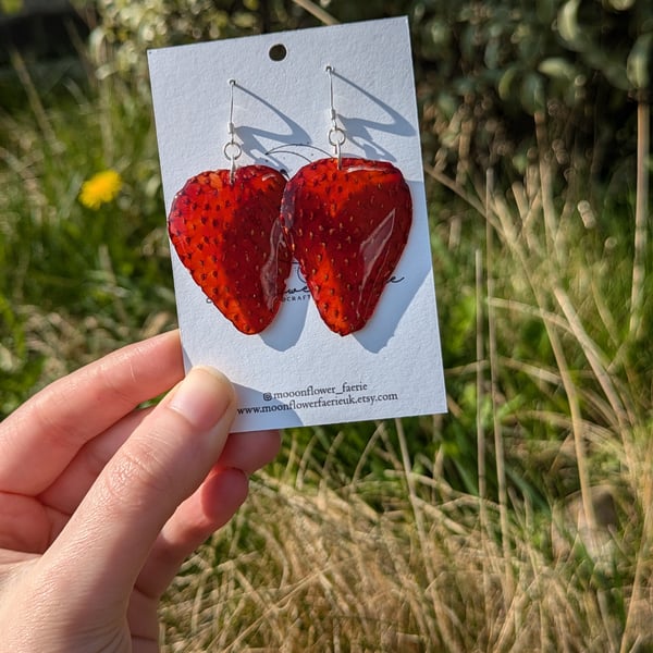 Real Strawberry Earrings - Dried Fruit Jewellery 