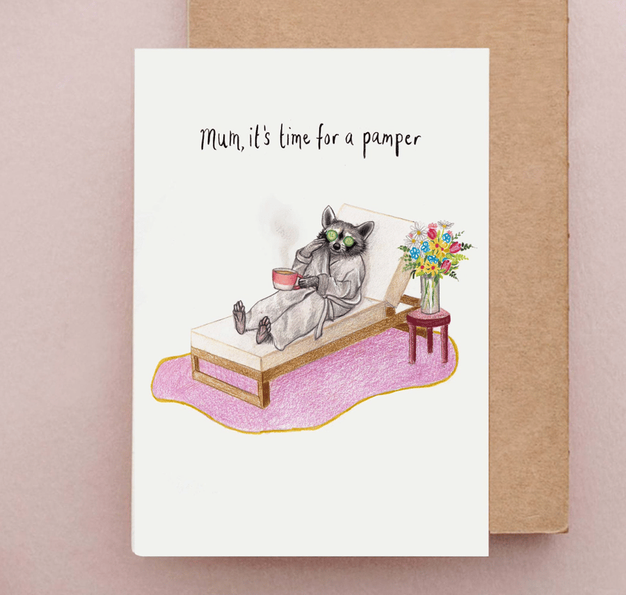 Funny card for Mum - Self care, Funny Mothers Day card, Racoon Spa Day