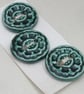 3 Medium Chunky Emerald Green Cog Pattern Ceramic Buttons - Image 2