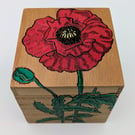 Poppies and bees pyrography wooden box, jewellery, trinket, keepsake box for her