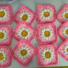 12 Hand crocheted granny squares Pinks