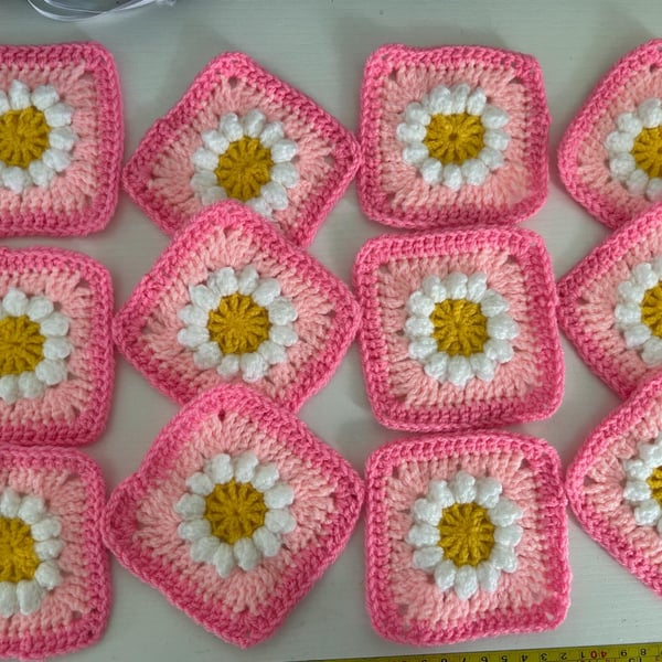 12 Hand crocheted granny squares Pinks