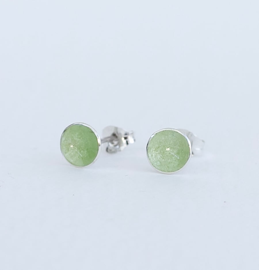 Pale green enamelled silver earrings