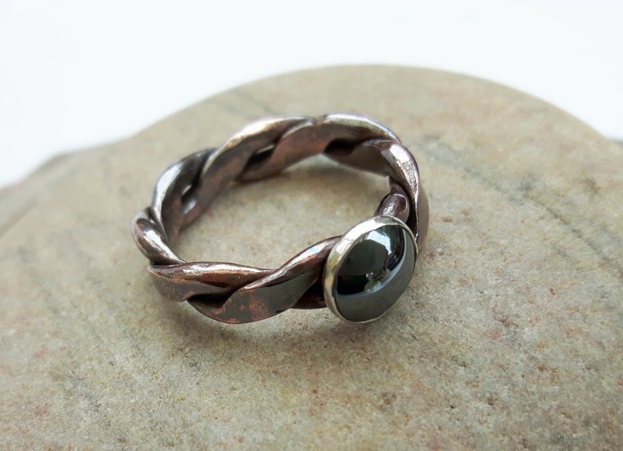 Chunky Twisted Copper Ring with Sterling Silver... - Folksy