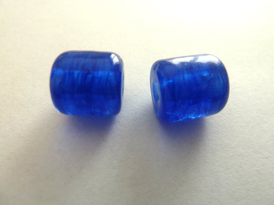 blue barrel lampwork glass beads